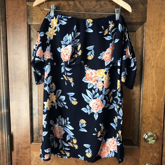 Charlotte Russe Dresses & Skirts - Charlotte Russe Navy Floral Off-the-Shoulder Dress